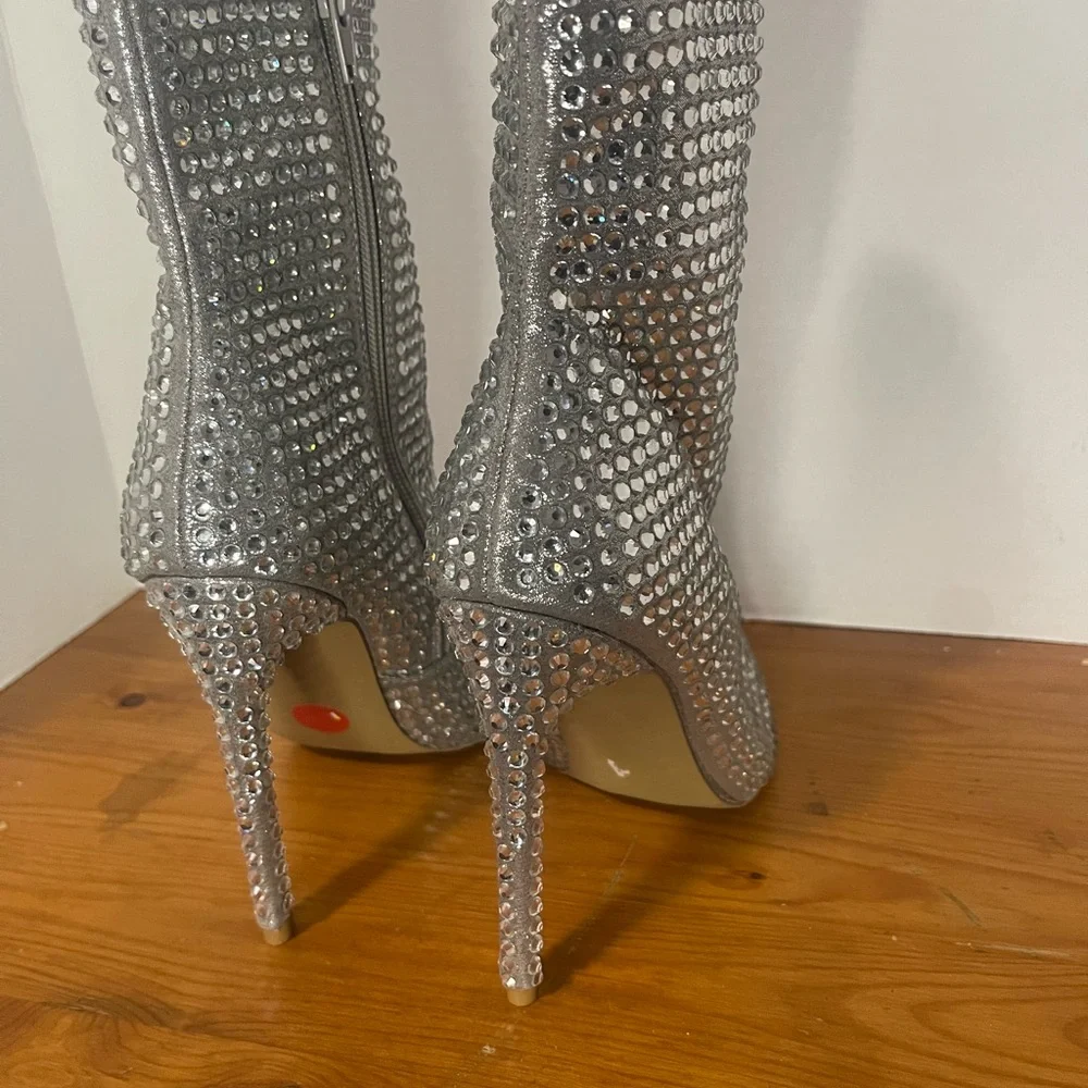Silver Rhinestone Women's Heels ankle boots - Picture 4 of 11